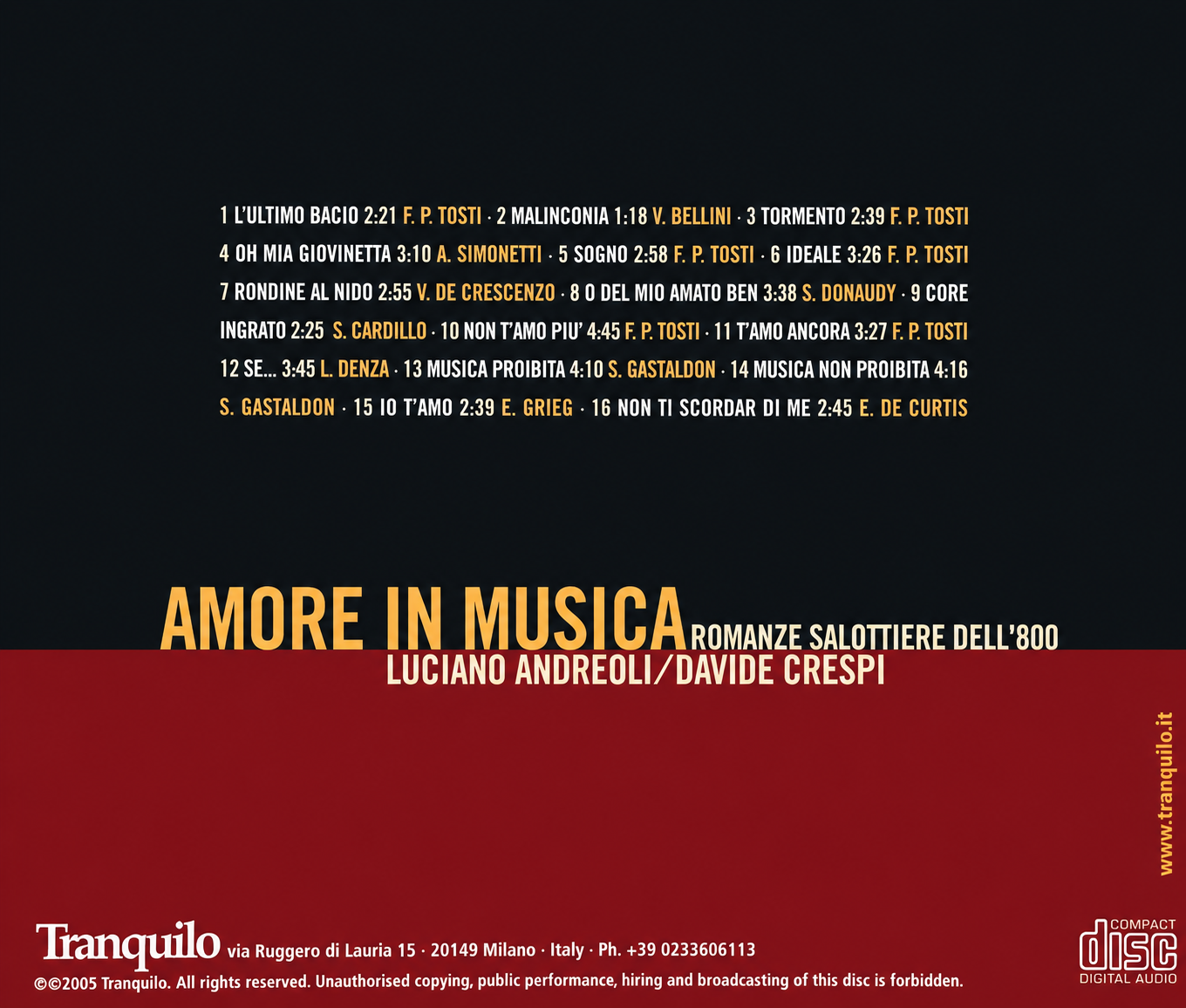 Retro del CD Amore in Musica
