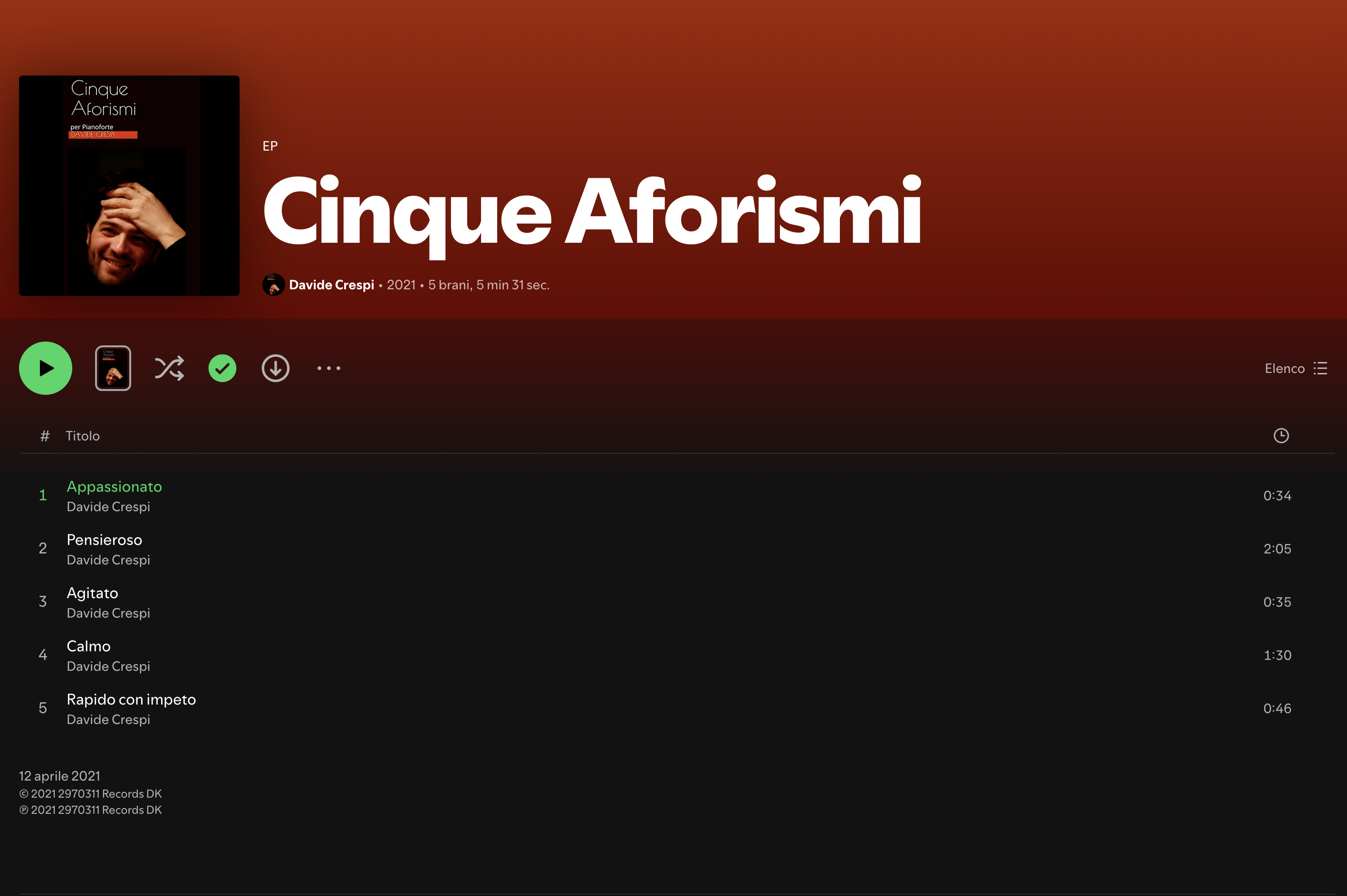Cinque Aforismi su Spotify